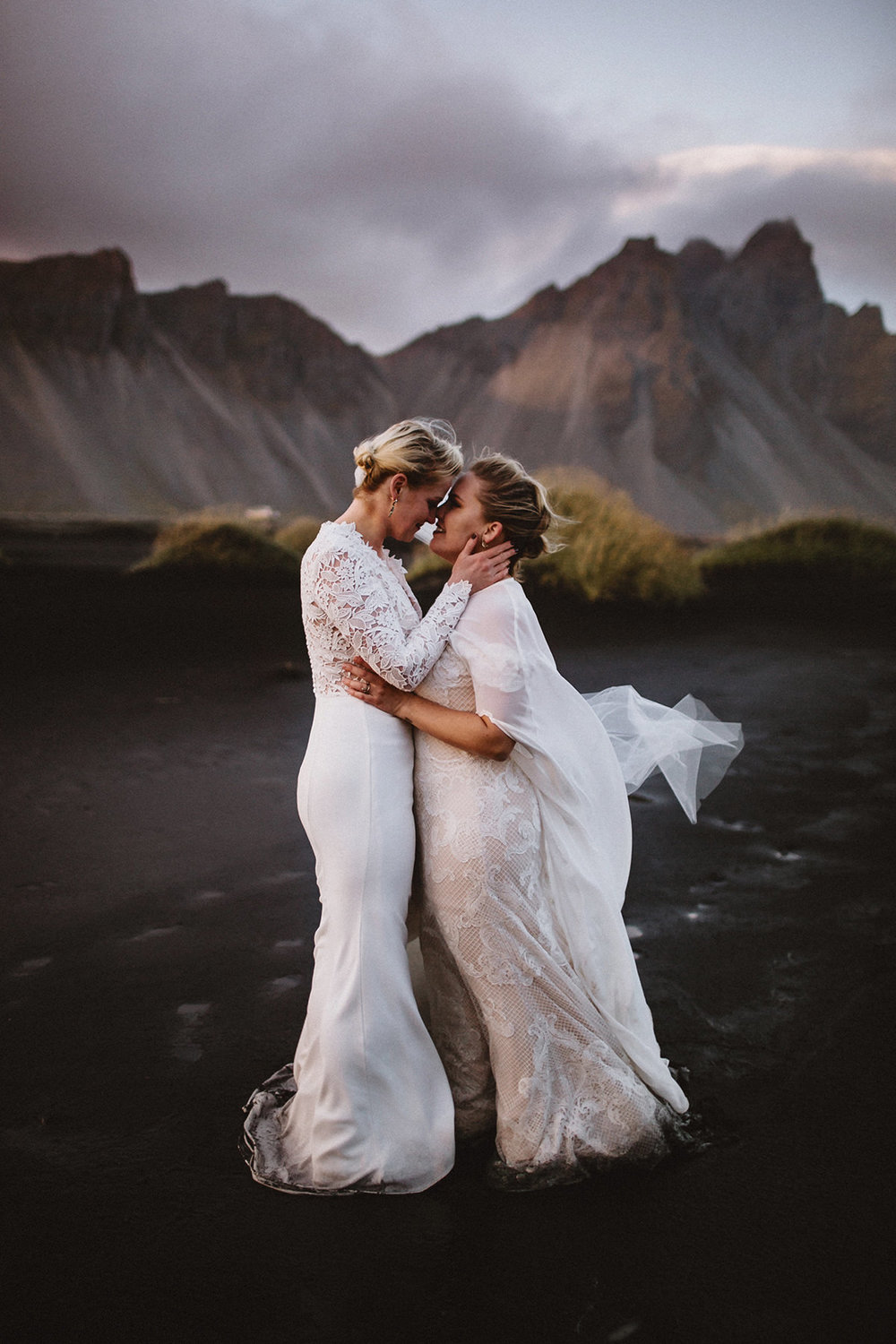 Icelandic Iceland Elopement Wedding Elope Photographer Eloping Reykjavík Vik Black Sand Beach Jökulsárlón Skogafoss Waterfall Vestrahorn Mountain Liz Osban Photography Destination LGBTQ